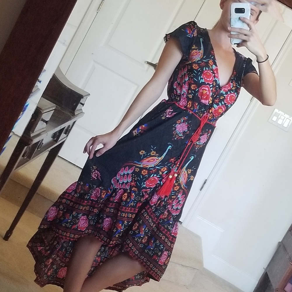 Floral Boho High Low Ruffle Dress